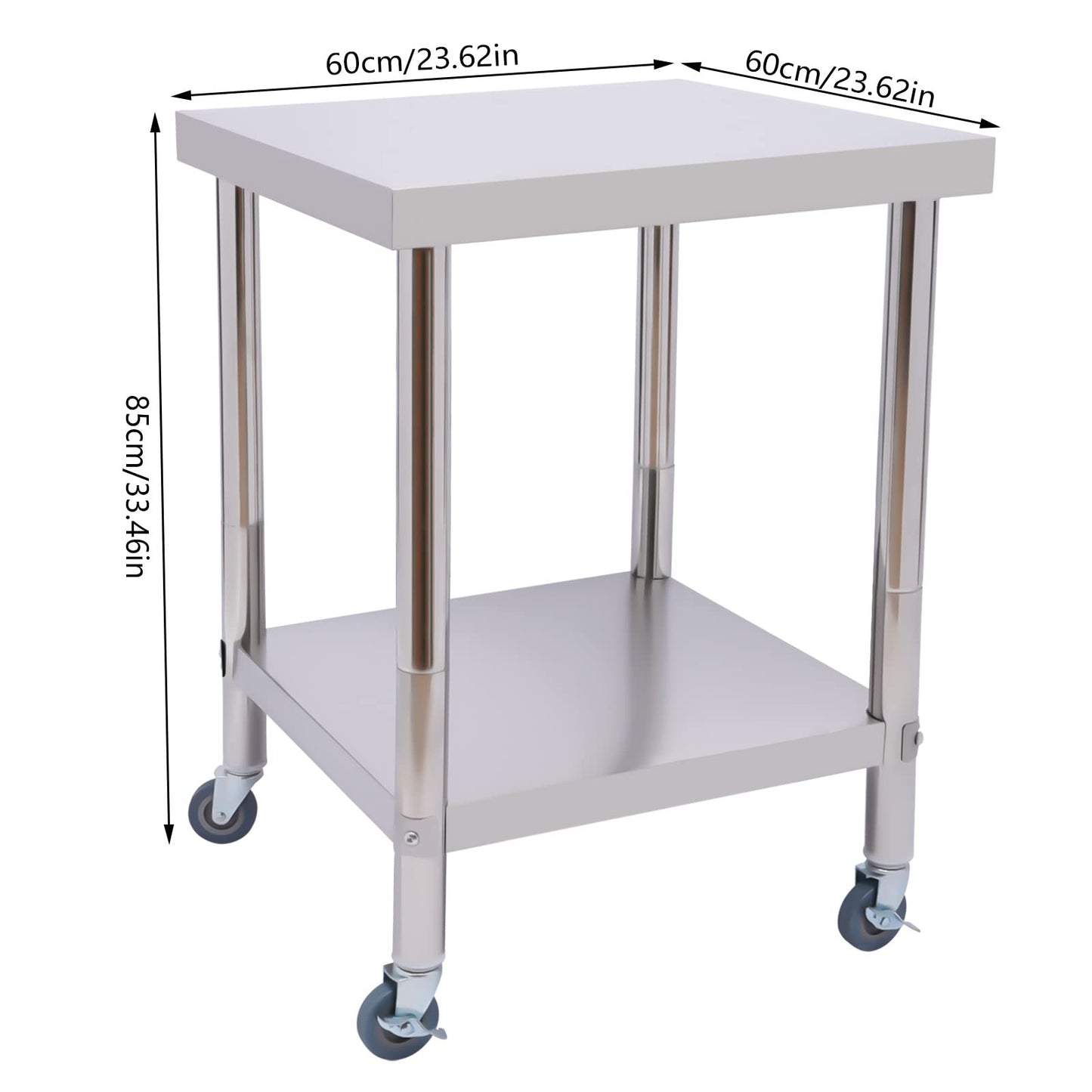 Stainless Steel Table for Prep & Work, 24”x24”x34 Commercial Work Table 661lbs Load Capacity Heavy Duty Kitchen Work Table with Wheels for Restaurant, Home and Hotel - WoodArtSupply