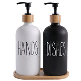 MOMEEMO Glass Soap Dispenser Set, Contains Hand Soap Dispenser and Dish Soap Dispenser, Suitable for Black and White Kitchen Decor. (Black & White) MOMEEMO