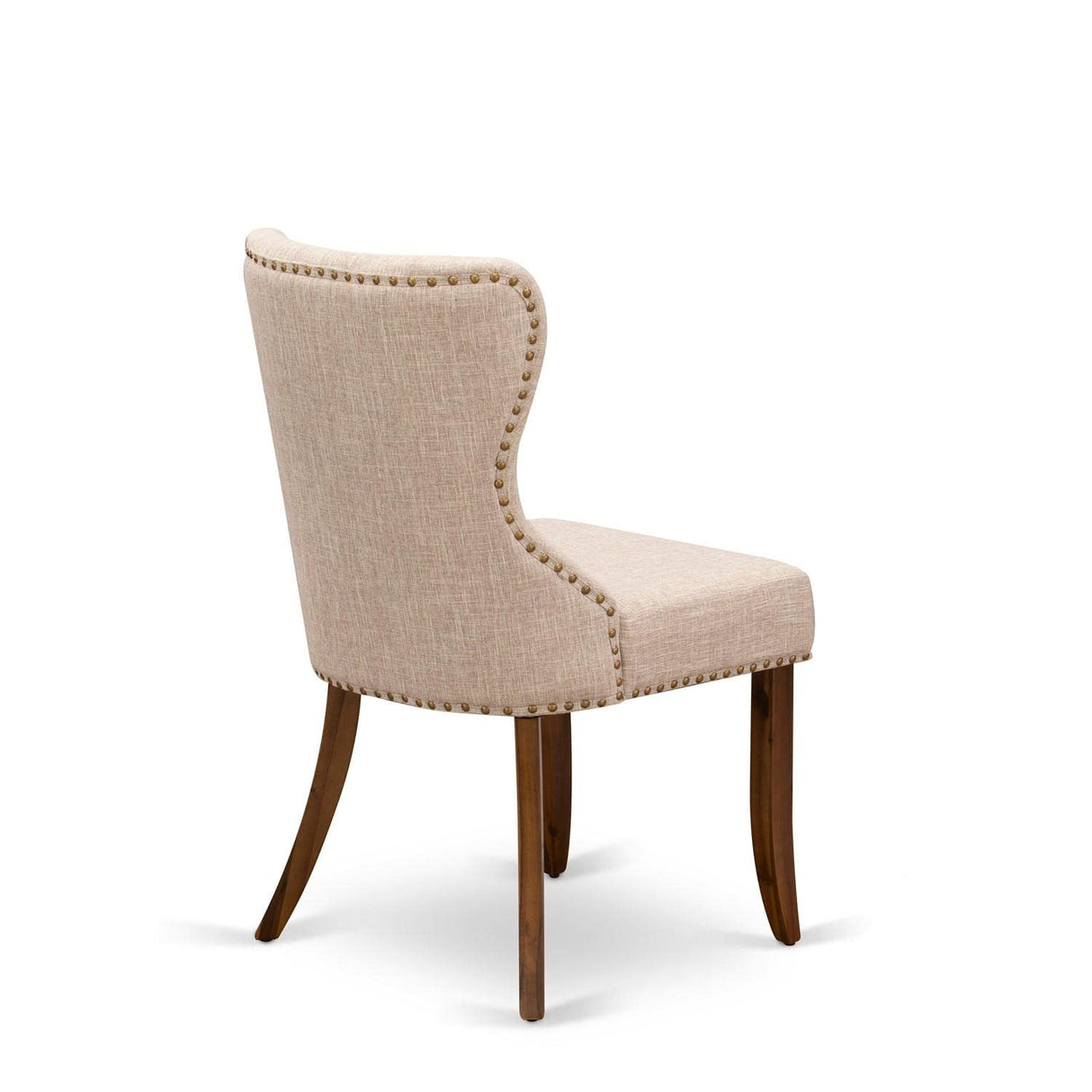 East West Furniture SIP8T04 Sion Parsons Dining Chairs - Button Tufted Nailhead Trim Light Tan Linen Fabric Upholstered Chairs, Set of 2, Walnut East West Furniture