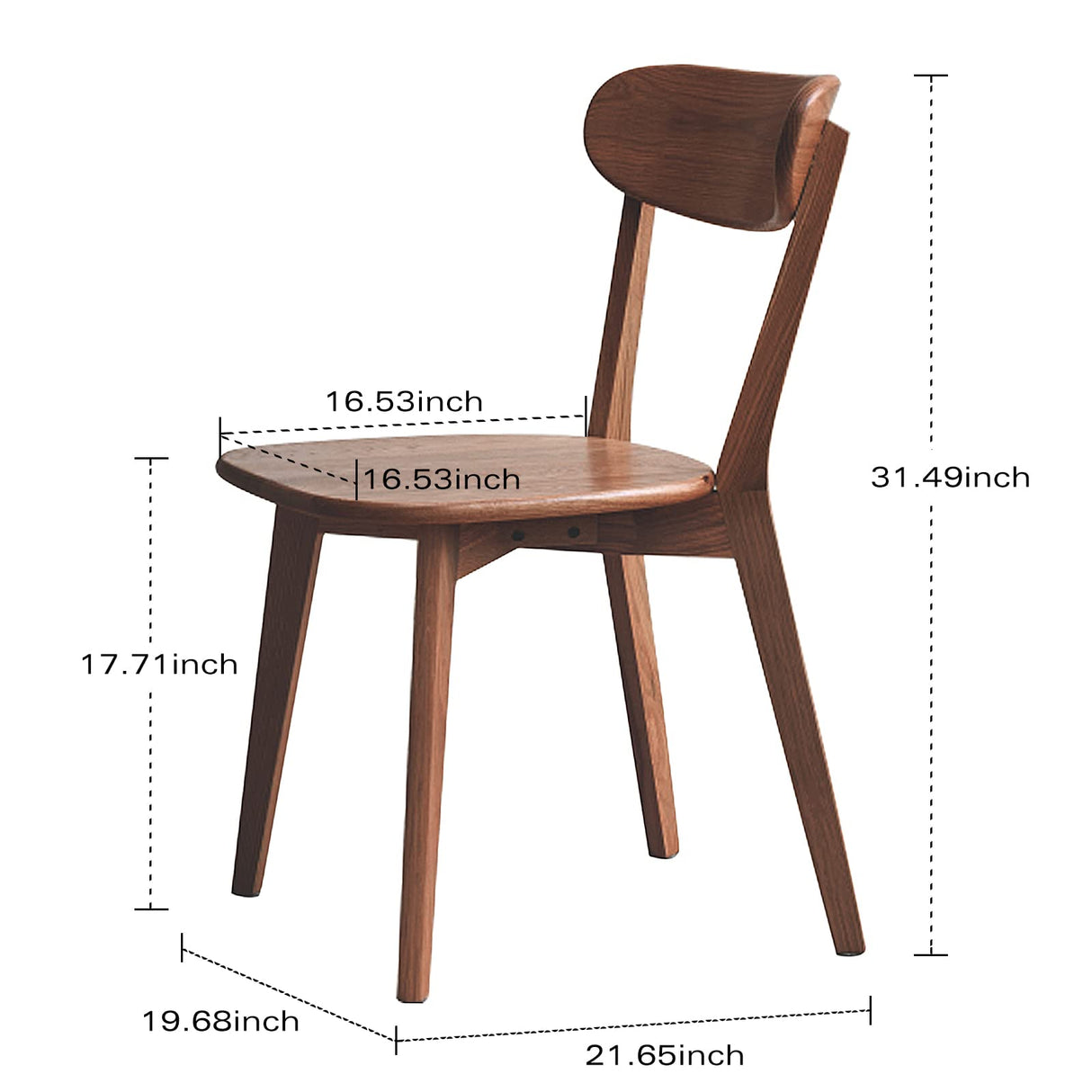 Grewood 100% Solid Oak Wood Dining Chairs,Mid Century Modern Dining Chairs with Rounded Backrest,Kitchen,Dining Room Chairs Set of 1/2/4 (4, Walnut color) Grewood