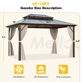MELLCOM 10 x 13ft Hardtop Gazebo, Polycarbonate Double Roof Aluminum Gazebo, Outdoor Waterproof Canopy Gazebo with Netting and Curtains for Backyard, Deck, Patio MELLCOM