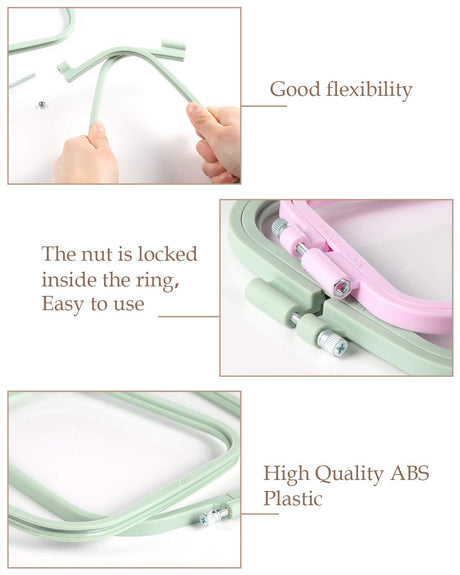 Pllieay 5 Pieces 5 Sizes Square Embroidery Hoops, ABS Plastic Embroidery Hoops for DIY Embroidery Craft Pllieay