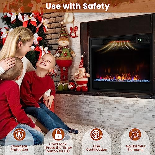 SIMOE 23" Electric Fireplace Inserts, 1500W Recessed Fireplace Heater with Remote Control, 6 Flame Colors & 5 Brightness, 8H Timer, Infrared Quartz Fireplace Insert for Indoor, 23" W x 17" H SIMOE