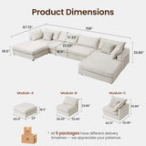 ModernMate 158" Modular Sectional Sofa, Down Filled Sectional Couches for Living Room, Oversized U Shape Couch with Deep Seat, Modular Couch 4 Seater with 2 Storage Ottoman,Cover Removable, Beige ModernMate