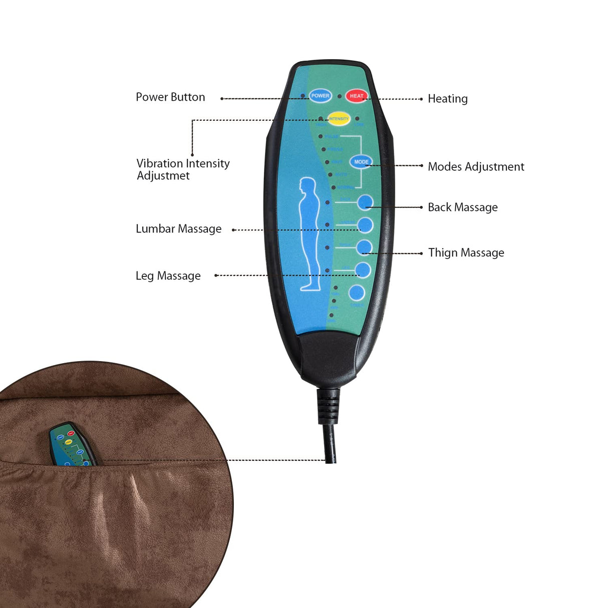 INZOY Rocker Recliner with Heat and Vibration, Manual Swivel Rocking Chair with Vibrating Massage, Comfy Padded Overstuffed Soft Fabric Heated Recliner (Brown) INZOY