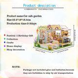 SYW DIY LED Lights Miniature Dollhouse Kit Cat Coffee Doll House Model Wooden Furniture for Christmas 's Day Creative Gifts with Dust Cover and Music （Cat Coffee Shop ） SYW