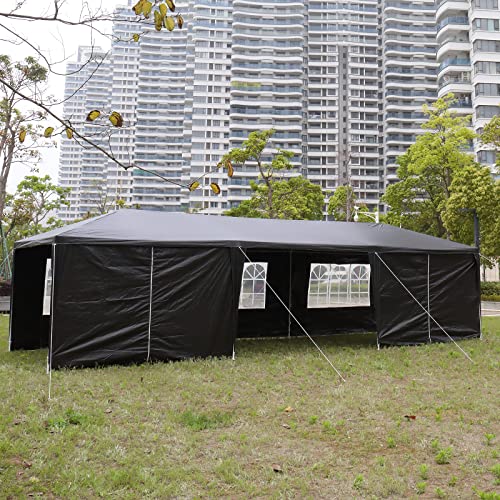 10x30' Canopy with 8 Sidewall,Heavy Duty Canopy UPF 50+ All Season Wind Waterproof Commercial Outdoor Wedding Party Tents for Parties Canopy Gazebo with Roller Bag(10 x 30 ft Black) Shyneer