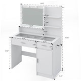 HuaYing White Vanity Desk with Mirror and Lights, Vanitys with Glass Top & Power Outlet, Dressing Table with 36 Lighting Modes Brightness Adjustable RGB Drawers, for Women Girls Bedroom HuaYing