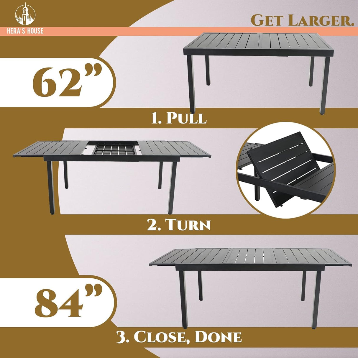 HERA'S HOUSE 9 Pieces Patio Table and Chairs Set, Outdoor Dining Set for 8, 8 x Cushioned Rattan Patio Chairs and 1 x Extendable Dining Table, Outdoor Rattan Dining Table Set for Lawn Garden Backyard HERA'S HOUSE
