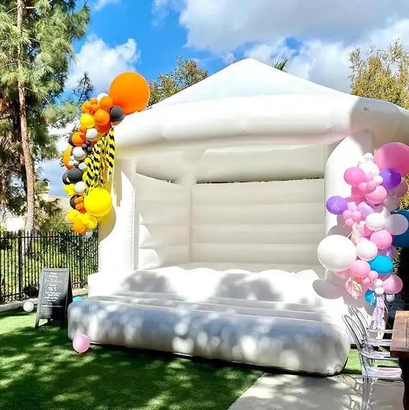 14FT White Bounce House for Adults Kids, 100% PVC Commercial Bounce House with Round Canopy, Large Inflatable Bounce House Castle with Blower for Birthday Wedding Party, 14x14x12FT Relunch