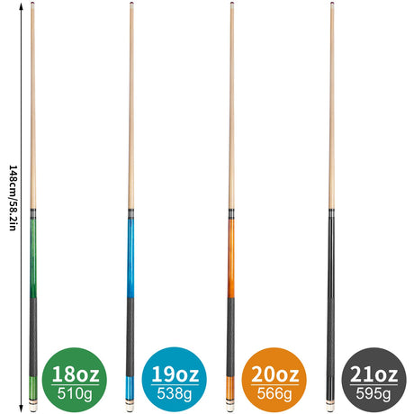 AKLOT Pool Cues,Set of 4 Pool 58" Cue Sticks Canadian Maple Wood Cue Stick for Professional Billiard Players 18 19 20 21 oz AKLOT