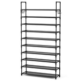 VTRIN 10 Tiers Shoe Rack Tall Large Capacity 50 Pairs Wide Shoe Organizer Sturdy Shoe Shelf for Entryway with Two Hooks Metal Shoe Storage for Closet, Bedroom, Black VTRIN