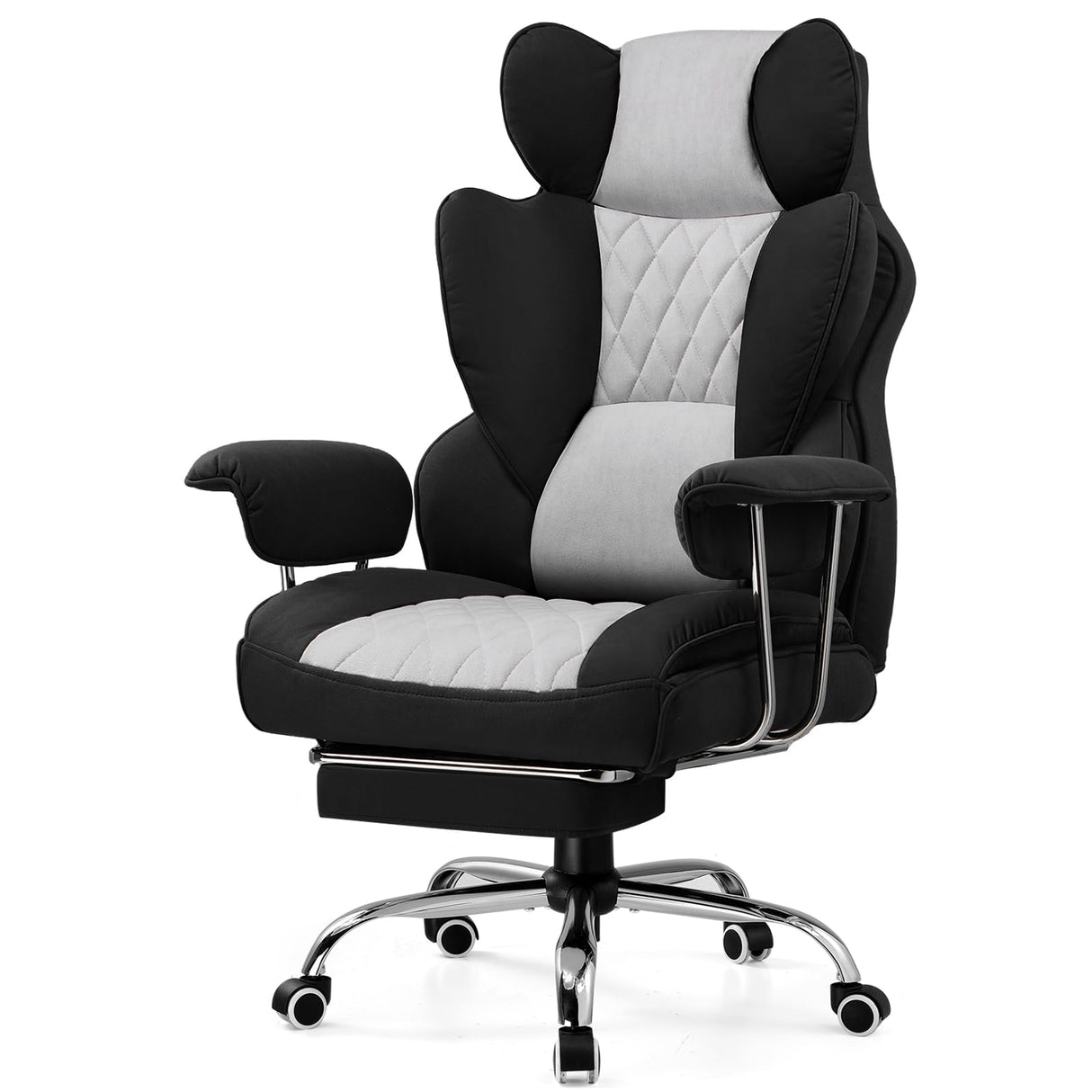 GTRACING Gaming Chair,Office Chair with Pocket Spring Lumbar Support, Ergonomic Comfortable Wide Office Desk Computer Chair with Outward Fixed Soft Armrests and Footrest (Fabric, Black & Gray) GTRACING