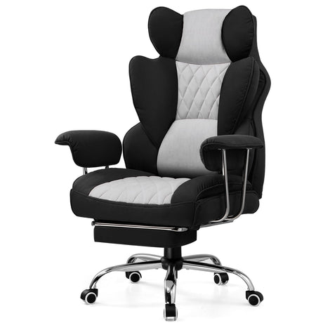 GTRACING Gaming Chair,Office Chair with Pocket Spring Lumbar Support, Ergonomic Comfortable Wide Office Desk Computer Chair with Outward Fixed Soft Armrests and Footrest (Fabric, Black & Gray) GTRACING