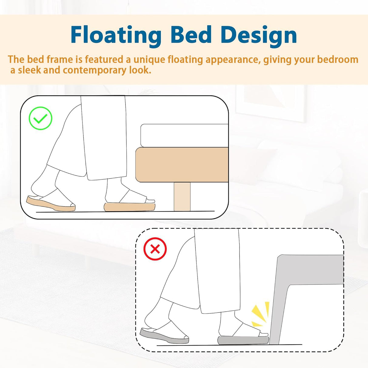 Klwenas Maec Full Size Floating Bed Frame Without Headboard,10.5" Wood Low Profile Platform Bed with Sturdy Slats Support,Noise Free,No Box Spring Needed,Noise-Free,Easy to Assemble (Walnut, Full) Klwenas Maec