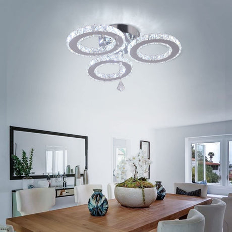 diisunbihuo LED Crystal Ceiling Light 13x3.5 Inches 3 Rings Crystal Chandelier Flush Mount Lighting Fixture for Bedroom Hobby Living Room (Cool White) diisunbihuo
