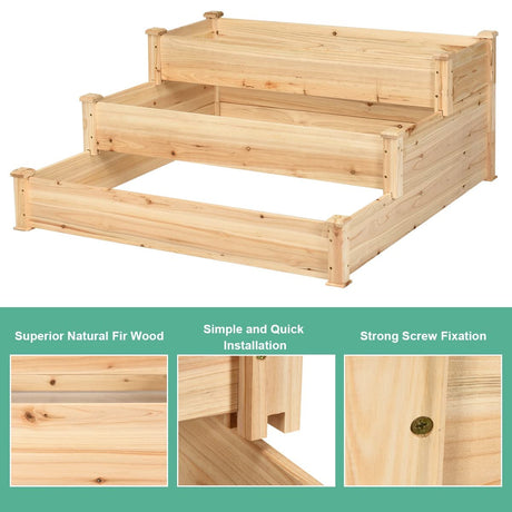 S AFSTAR 3-Tier Raised Garden Bed, Wood Elevated Planter Box with 3 Dividable Bed Kit, Outdoor Above Ground Garden Beds for Plants Herbs Vegetables, Stackable & Flat Arrangement, 49"L x 49"W x 22"H S AFSTAR