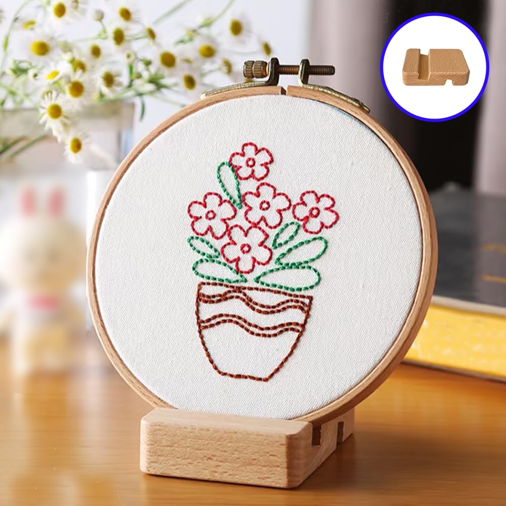 6 Pcs Wooden Embroidery Hoop Base, Cross Stitch Holder for Embroidery Display Stand TQFXGLL