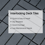 Plastic Interlocking Deck Tiles (44 PCS), 12x12 Inches Waterproof Outdoor Patio Flooring, Easy Snap Balcony Floor Tiles for Garden, Poolside, Backyard, Pathway, Indoor Use, Dark Grey, Grid Pattern Generic