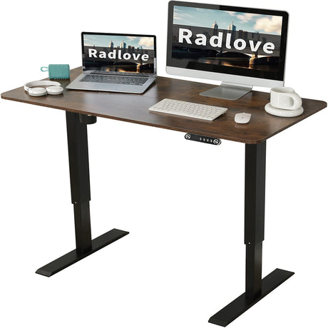 Radlove Electric Standing Desk, 48x24 Inches Height Adjustable Computer Desk Sit Stand Desk Home Office Desks with Splice Board and A Under Desk Cable Management Tray (Rustic Brown, 48 x 24'') Radlove