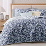 BLOOMHAVEN Quilt Set Queen Size, Oxford Blue Floral Quilt Sets, Reversible Bedspread Lightweight and Breathable for All Seasons, Soft Quilted Bedspread with 2 Pillow Shams BLOOMHAVEN
