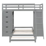 CITYLIGHT Twin Over Twin Bunk Beds with Storage,Desk,USB Ports and LED Light,Wood Twin Loft Bed with Movable Lower Bed,L Shaped Bunk Bed for Kids,Teens,Adults,No Box Spring Needed (Gray) CITYLIGHT
