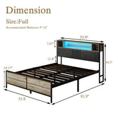 Full Bed Frame with Storage and Charging Station, Upholstered Bed Frame Full with LED Lights, Heavy Duty Metal Slat Support, No Box Spring Needed, Noise-Free, Easy Assembly, Noise-Free, Wash Grey CHABUILDREARK