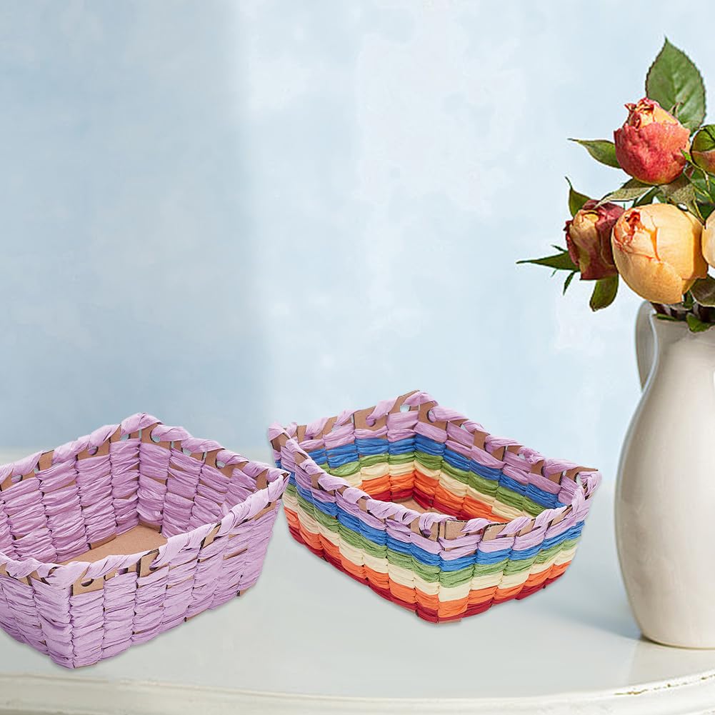 FREEBLOSS 12 Set DIY Basket Weaving Kit Rectangular Raffia Ribbon Basket Creative Woven Bowls for Adults Paper Basket Making Kit for Students Arts and Crafts Projects Basket Activities FREEBLOSS