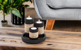IYARA CRAFT Tealight Candle Holders with Candle Tray Set of 3 Decorative Candle Holders Matte Wood Finish with Small Rope Decoration IYARA CRAFT