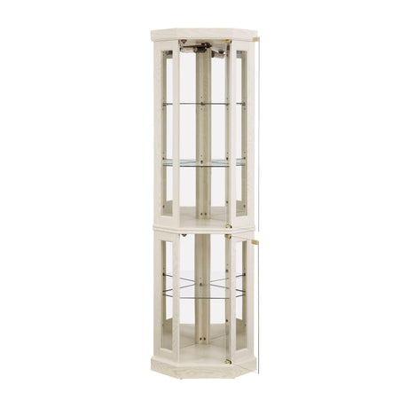 Eyisean 70" Lighted Glass Corner Curio Cabinet, Display Cabinet with Elegant Tempered Glass Door, China Cabinet with Light Bulb, Mirrored Back Panel, Rack for Living Room Storage (White) Eyisean