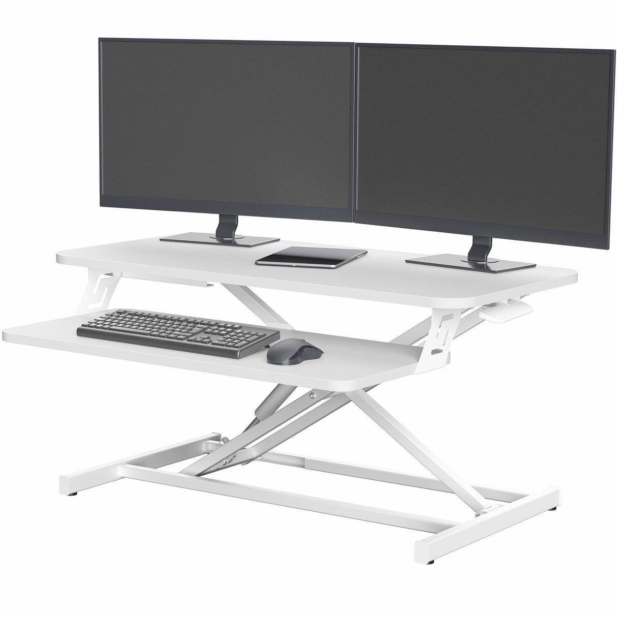 VIVO Desk Converter 32 inch Height Adjustable, MDF Wood Sit to Stand Riser, White, DESK-V000SW VIVO