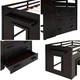 Merax Twin Size Loft Bed, Wood Bedframe for Kids Teens Adults Bedroom with Cabinet, Shelf, Stairs, Espresso Merax