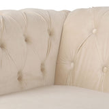RARZOE Traditional Chesterfield Loveseat Sofa, Modern Vintage Chesterfield Button Tufted Velvet Couch with Nailhead Trim Scrolled Arms for Living Room Bedroom Office(Beige) RARZOE