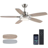 Ceiling Fans with Lights and Remote/APP Control,50“ Modern Ceiling Fan with Quiet Reversible DC Motor, 5 Dual Finish Blades,Dimmable 3-Color LED Fandelier for Indoor Bedroom,Livingroom Nickel Hounberi