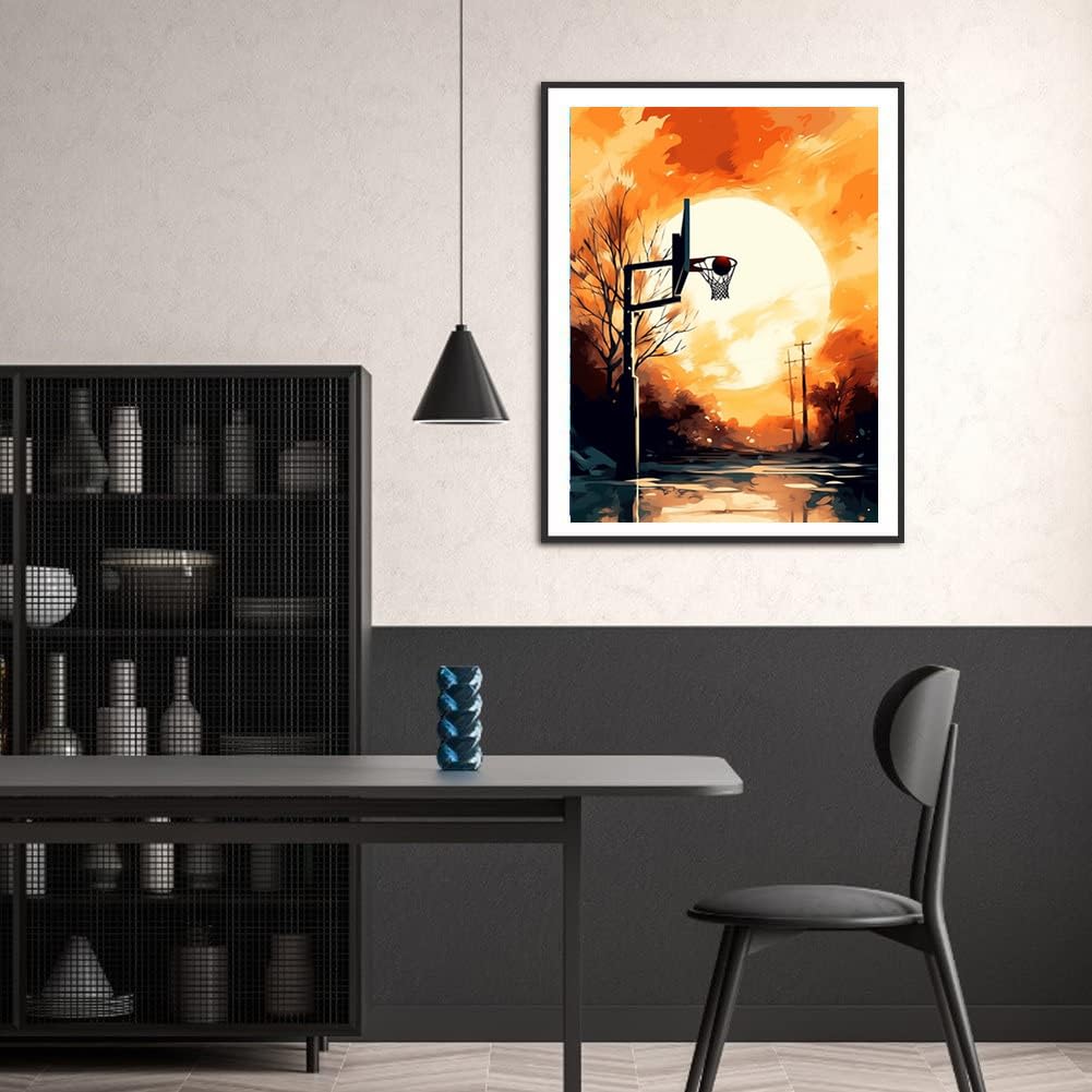 MaiYiYi Basketball Frame Diamond Painting by Numbers, 5D Full Round Drill Sun Basketball Frame Crystal Diamond Painting Set for Adult Beginner Home Wall Art Decor (30X40 CM) MaiYiYi