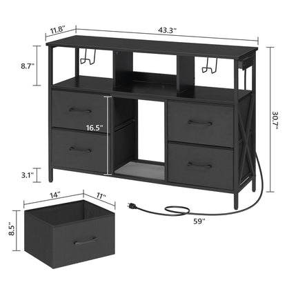 MAHANCRIS Dresser TV Stand, Entertainment Center with Power Outlets and LED Light, Media Console Table with Drawers and Open Shelves, Chest of Drawers for 50'' TV, for Living Room, Black TVHB110E01