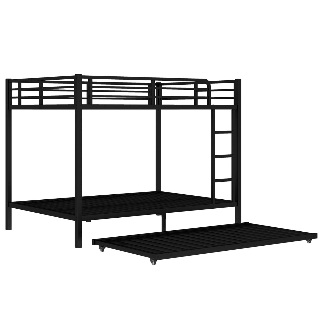 Harper & Bright Designs Full Over Full Bunk Bed with Trundle, Metal Bunk Beds with Ladder and Guardrail, Bunk Bed Frame for Kids, Boys, Girls, Teens, Space-Saving and Noise-Free, Black Harper & Bright Designs