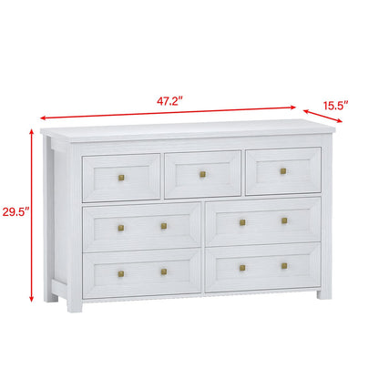 BORNOON 7-Drawer Dresser for Bedroom, Chest of Drawers with Ample Storage, Modern Farmhouse-Style Wooden Dresser for Bedroom, Hallway, Entryway, Closet (White)