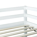 KEIKI Full Loft Bed with Ladder & Guardrails, Low Bed Frame with Storage Space, Rubberwood Loft Bed Frame for Kids Boys Girls Teens, White KEIKI