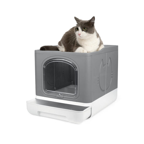 Pet Prime Covered Cat Litter Box for Indoor Cats, Anti-Splashing Large Enclosed Litter Box with Lid Top Side Entry Deep Drawer Kitty Litter Pan with Scoop Easy Cleaning Pet Prime