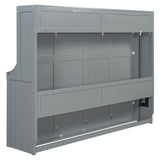 Ball & Cast Murphy Bed Queen Size Hideaway Beds with Hydraulic Lift & Desk Design,Industrial Multifunction Wood Wall Cabinets Bedframe W/Hardware Chain,Space-Saving for Apartment,Gray Ball & Cast