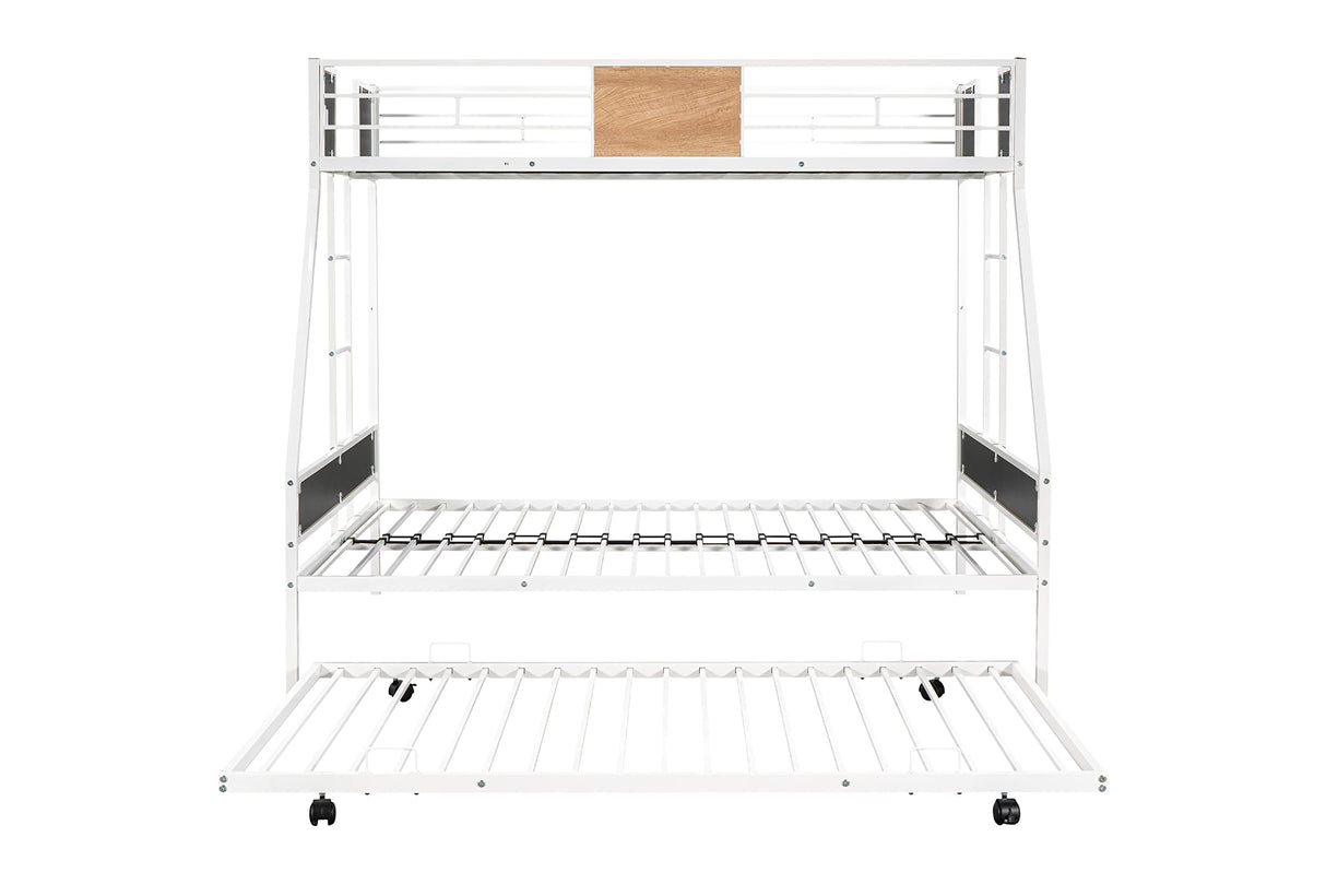 YOPTO Twin Over Full Bunk Bed with Trundle,Heavy-Duty Sturdy Metal,Noise Reduced,Safety Guardrail,Wooden Decoration,Convenient-Trundle,Bunk-Bed for Three,CPC Certified,No Box Spring Needed,White YOPTO