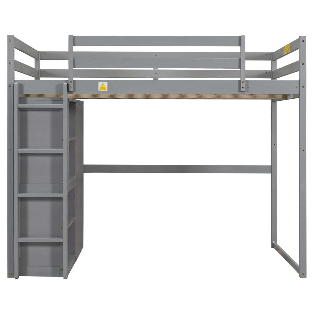 Contemporary Gray Full Size Loft Bed with Integrated Wardrobe and Storage, LED Light & Guardrails Tdewlye
