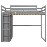 Contemporary Gray Full Size Loft Bed with Integrated Wardrobe and Storage, LED Light & Guardrails Tdewlye