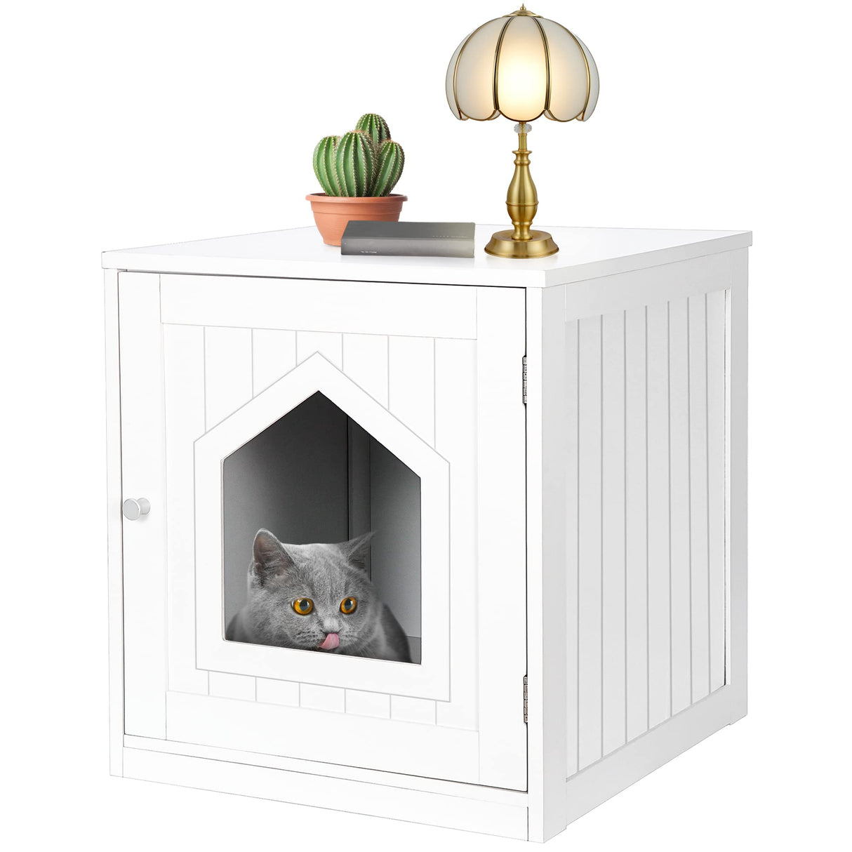 Nova Microdermabrasion Cat Litter Box Enclosure Hidden Kitty Litter Box Furniture Indoor Cat Box Cabinet Cat House & Side Table Nightstand Cat Washroom (White) Nova Microdermabrasion