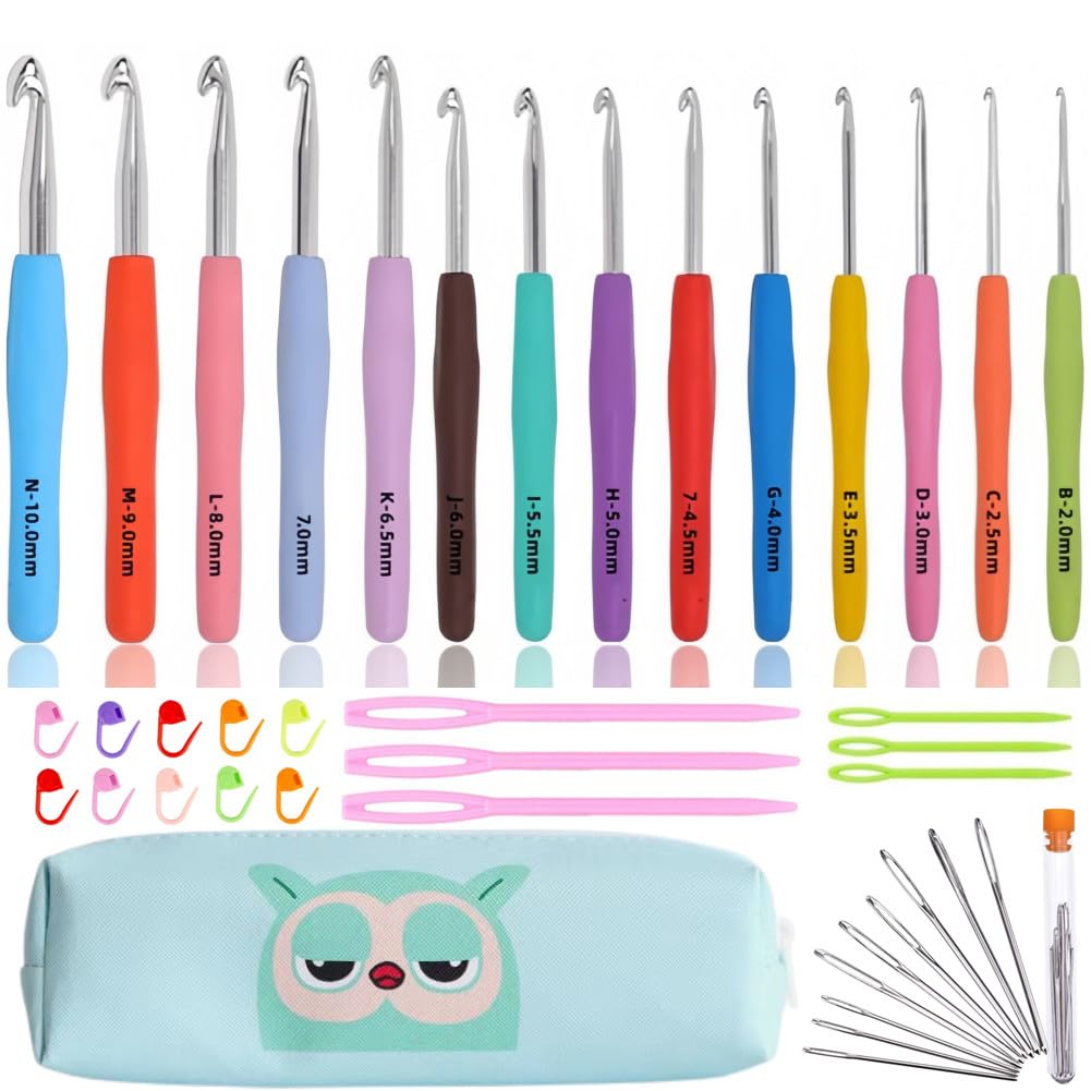 Crochet Hook Set,14 Sizes Crochet Hooks for Arthritic Hands,Crochet Hooks Ergonomic Soft Grip with Case,Crochet Needles(Size B-Size N) ZICALSO