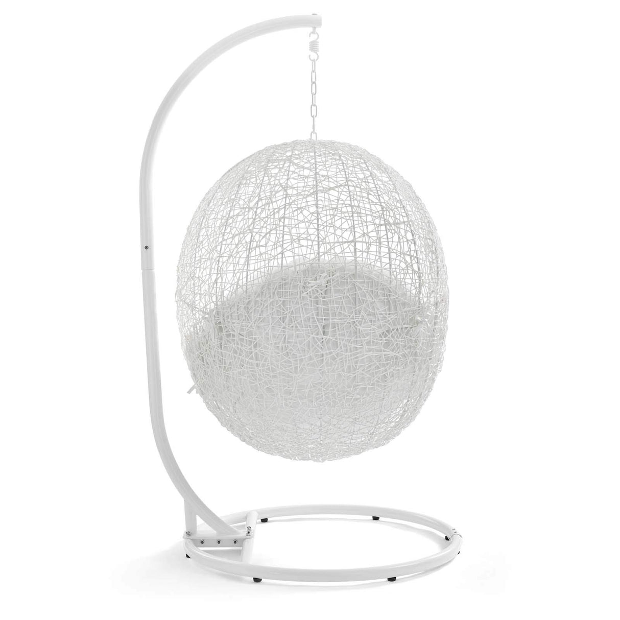 Modway Hide Wicker Rattan Outdoor Patio Porch Lounge Egg Swing Chair Set with Stand in White Modway