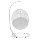 Modway Hide Wicker Rattan Outdoor Patio Porch Lounge Egg Swing Chair Set with Stand in White Modway