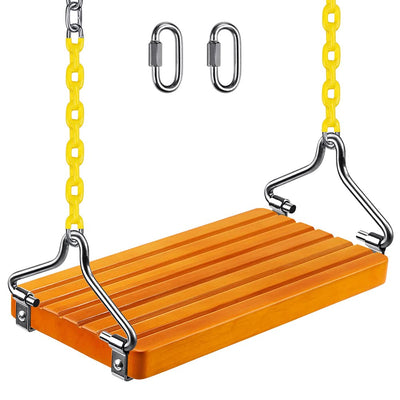 SELEWARE Wooden Swing Set, Wood Tree Swing Seat with Chain, Wood Swing Set Seat Accessories for Adult Kid Indoor Outdoor Playground Backyard