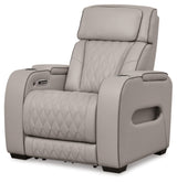 Signature Design by Ashley Boyington Contemporary Leather Match Power Recliner with Adjustable Headrest, Cup Holders, USB Port and Air Massage System, Light Gray Signature Design by Ashley